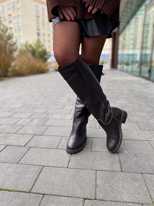 Чоботи з натуральної шкіри жіночі зимові шоколадні C122 / Чоботи на низькому ходу шкіряні р. 36 Коломия - фото 8