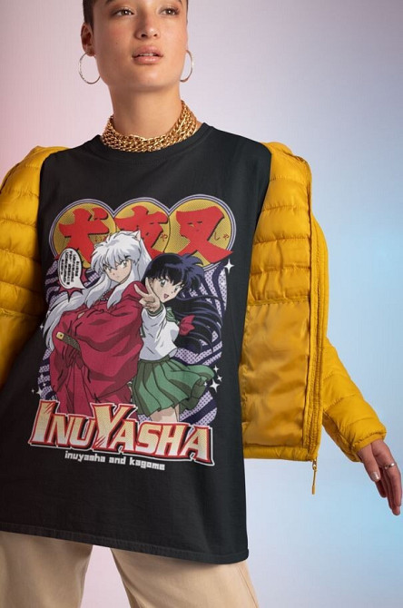 Футболка для хлопчика з аніме принтом Інуйасха Кагоме Хігурасхі Сессхомару оверсайз (зріст від 165 до 180) Чорний AnimeJ0827m Дніпро - фото 4
