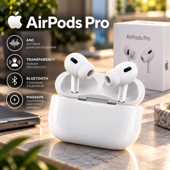 Бездротові навушники Apple AirPods Pro Bluetooth, ANC, Transparency, MagSafe, зарядний кейс, білі Київ