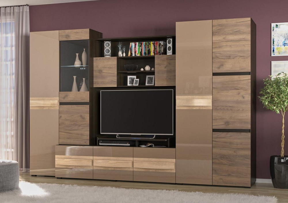 Гостинная Гламур дуб табако и капучино глянец Львов - изображение 1