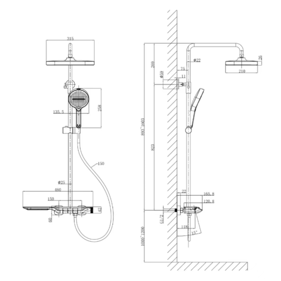 Душевая колонна с термостатическим смесителем MIXXUS PREMIUM SPACE-009-J CHROME с кнопочным переключателем, 3 режима (MI7012) Киев