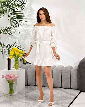 Жіноче легке романтичне мініплаття з льону. Молочний, 46/48 Одеса