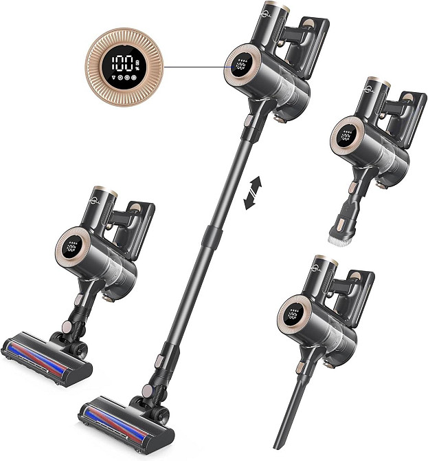 Аккумуляторный пылесос Movell 300W, 28000Па, HEPA-фильтр, LED-дисплей, 55 мин автономности, 1.5L, черный Киев - изображение 1