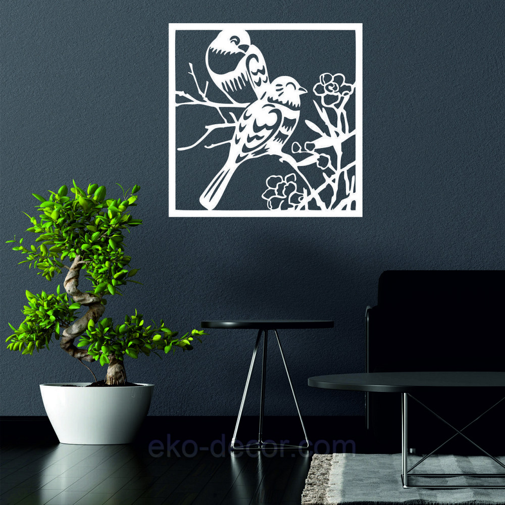 Декоративне настінне Панно «Пташки у квітах», Декор на стіну 70*70 см, Білий Київ - фото 4