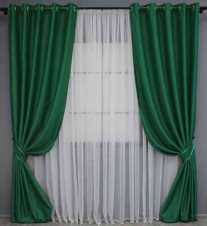 Комплект штор на люверсах VR-Textil Midnight № 1398ш 150х270 см 2 шт Зеленый ( 37-0138) Киев