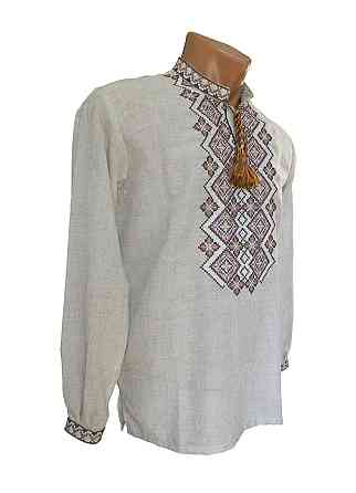 Лляна чоловіча вишиванка з орнаментом Святкова коричневий орнамент Київ