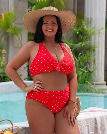 Купальник женский в горошек батал раздельный красный 3XL Киев