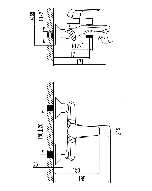 Змішувач для ванни Imprese NOVA OPAVA, хром, 35 мм Київ - фото 6