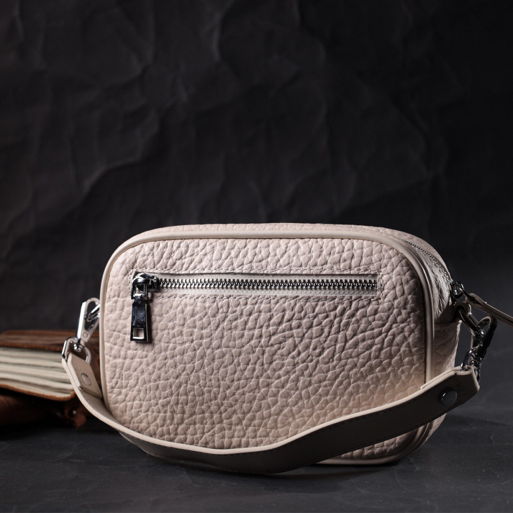 Кожаная сумка декорированная металлическими кнопками Vintage 22334 Белая Киев - изображение 9