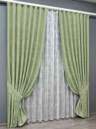 Комплект штор VR-Textil Жакард Мармур 150х270 2шт і Тюль 500х270 1147ш-1400т Світло-оливковий з білим 71-192/4 Київ