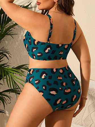 Раздельный купальник большого размера леопардовый 4XL зеленый Киев