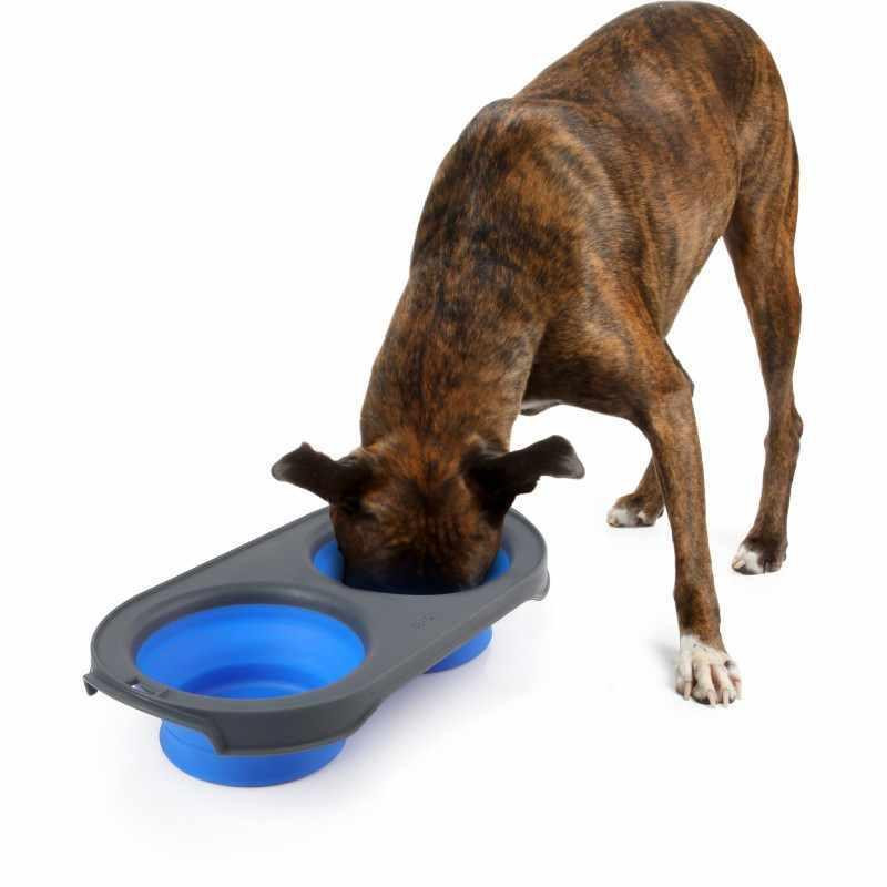 Подвійна складана миска для собак і котів Dexas Collapsible Pet Feeder (Дексас Пет Фідер) 44х22х3 см — 1200 мл, Синій Запоріжжя - фото 2