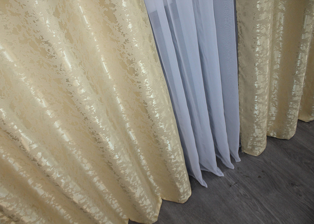 Комплект штор на люверсах VR-Textil Лен мрамор Pavliani ХО № 1270ш Бежевый 150х250 см 2 шт (37-0122) Киев - изображение 7