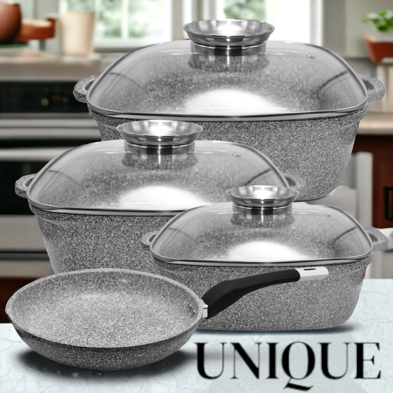 Набор квадратных казанов со крышкой размеров + 24см сковорода UNIQUE UN-5531 4 пр Одесса - изображение 3