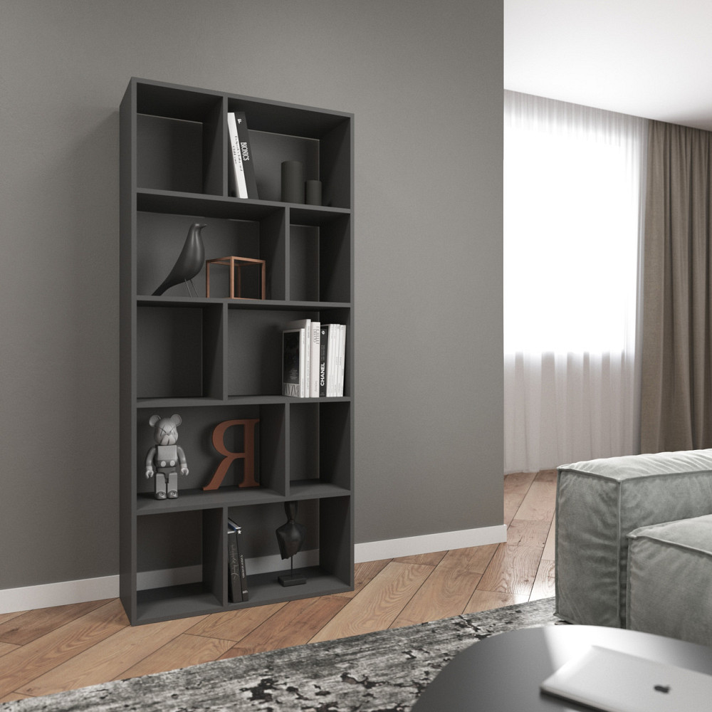 Стеллаж VAYS D-1 Антрацит, книжная полка на 10 ячеек, ЛДСП, 80×30×178 см – для дома, гостиной, офиса Львов - изображение 1