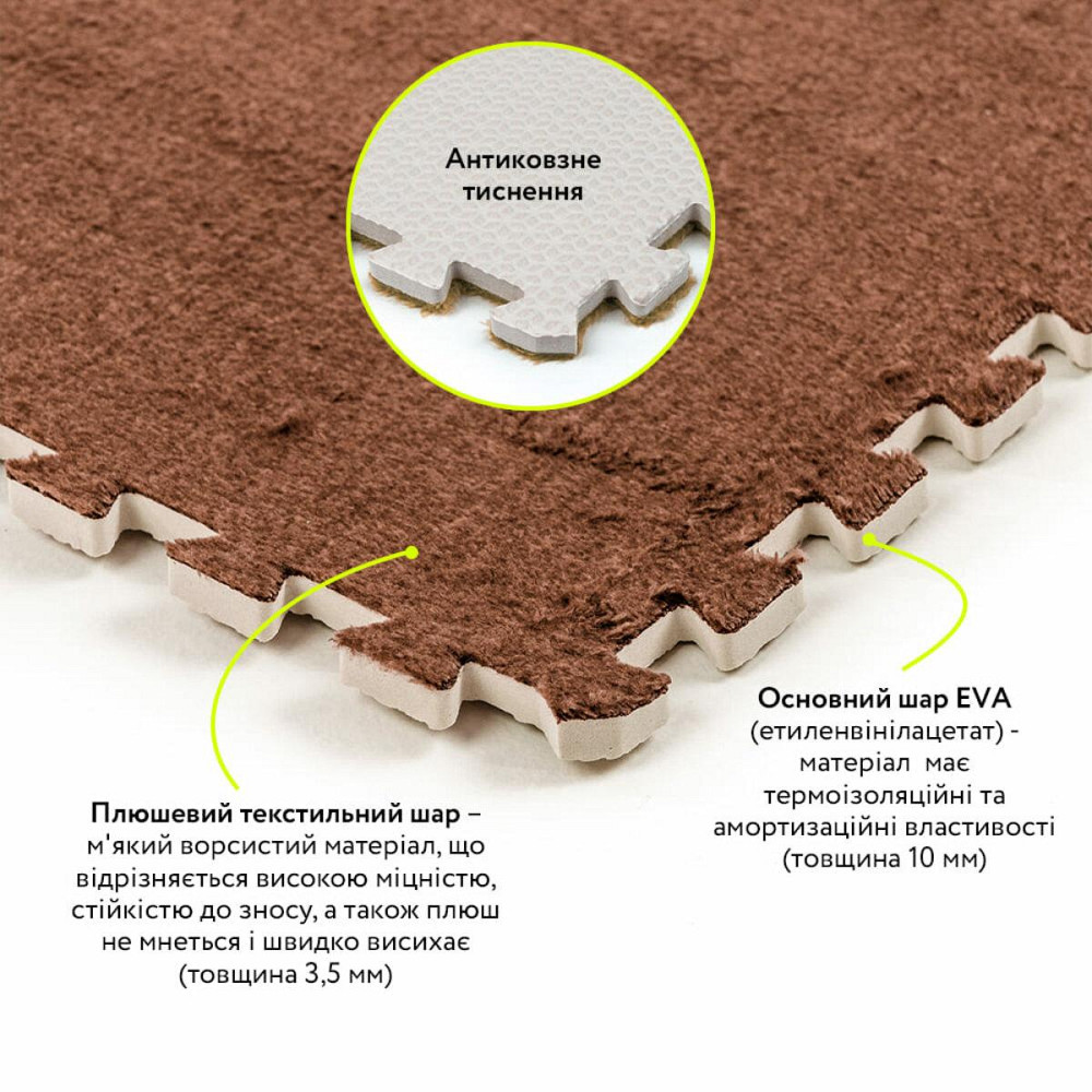 Плюшевий коричневий килимок-пазл Київ - фото 3