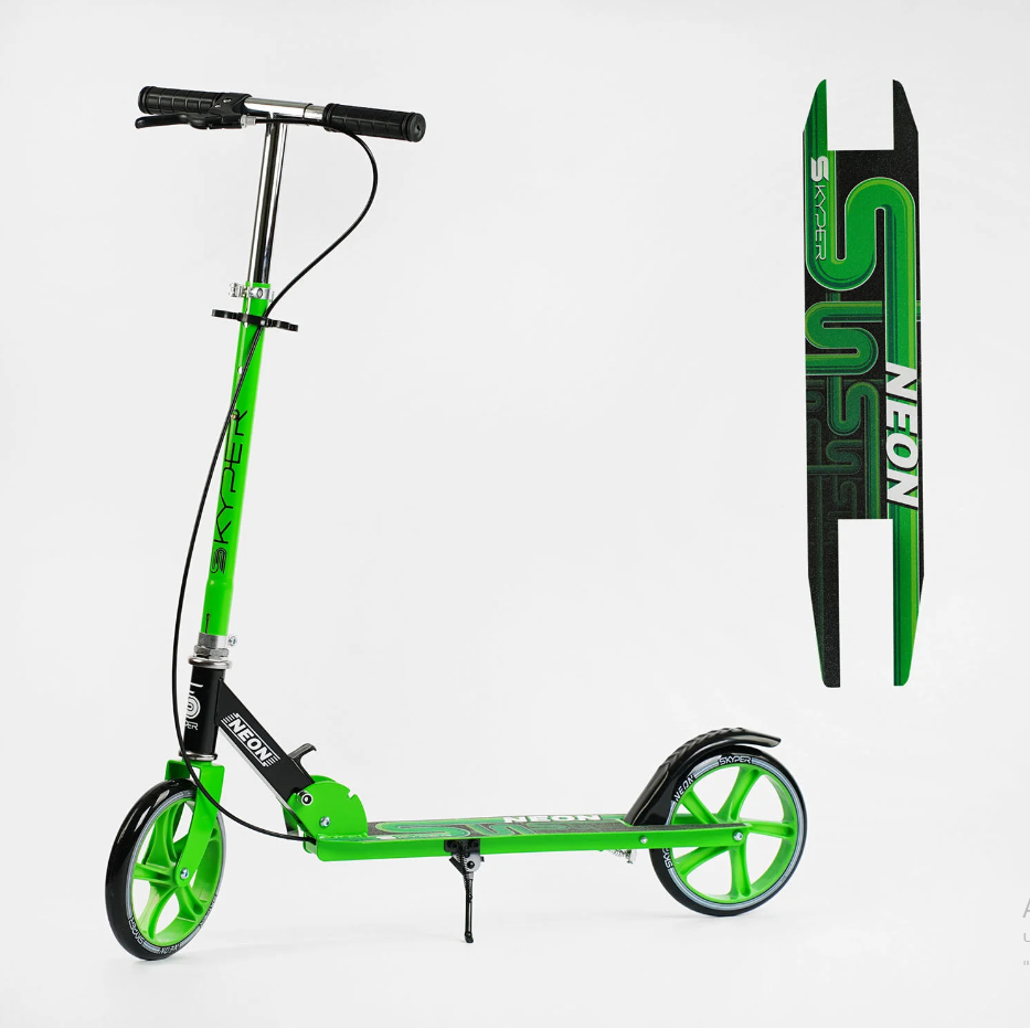 Самокат двоколісний Skyper Neon сталева рама ручне гальмо Зелений (N-36719) Чернигов - изображение 1