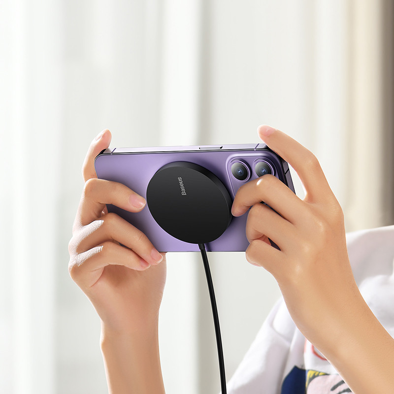 Бездротовий зарядний пристрій Baseus Simple Mini3 Magnetic Wireless Charger 15W Black Київ - фото 7