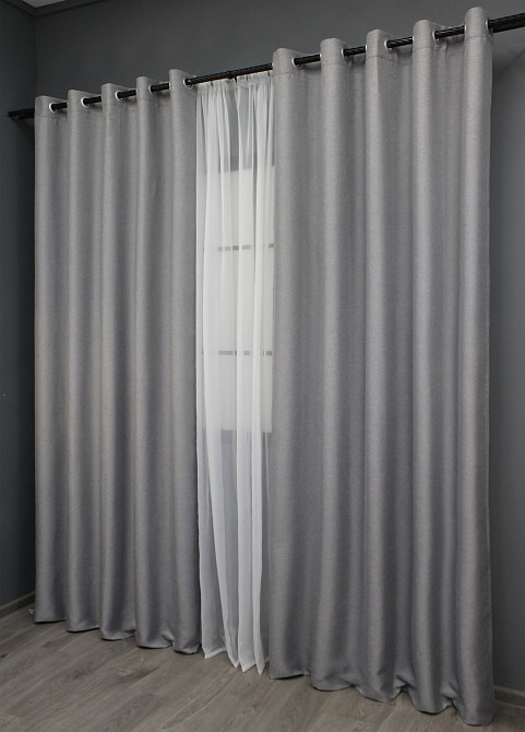 Комплект штор на люверсах VR-Textil Льон-блекаут 1397ш Сірий 150х250см 2 шт (37-0136) Київ - фото 5