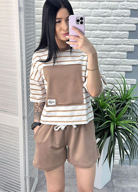 Легкий спортивний костюм у смужку "Smart" оптом | Норма | Розпродаж моделі Капучіно, 42-44 Київ - фото 3