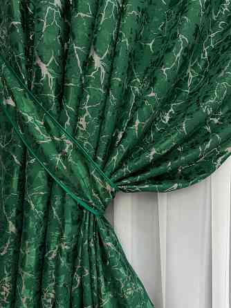 Комплект готових штор VR-Textil Льон мармур Royal Touch № 2002ш Зелений 200х270 см 2 шт (32-478) Київ