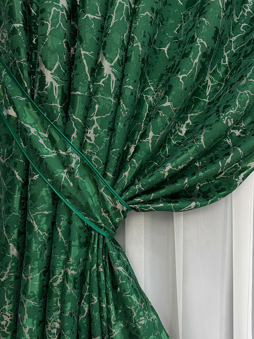 Комплект готових штор VR-Textil Льон мармур Royal Touch № 2002ш Зелений 200х270 см 2 шт (32-478) Київ - фото 5