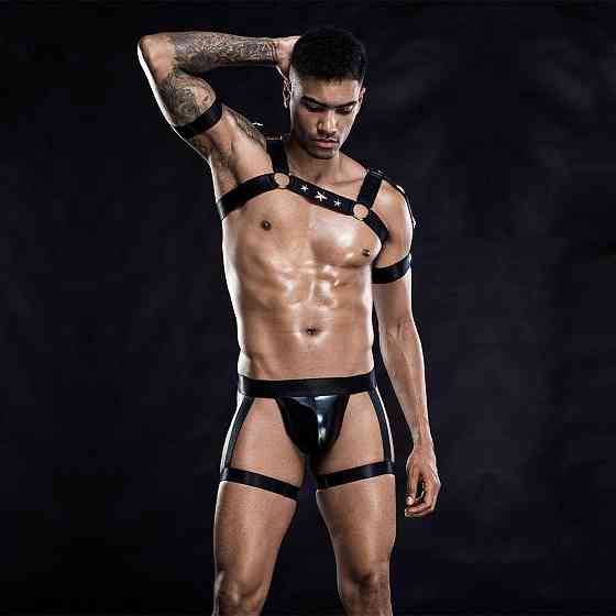 Еротичний комплект для чоловіків труси + портупея One Size Black Sex Aura Київ