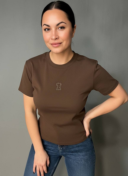 Футболка жіноча A-N 911-21 з аплікацією камінців силует замка базова one size, коричневий, one size Київ - фото 4