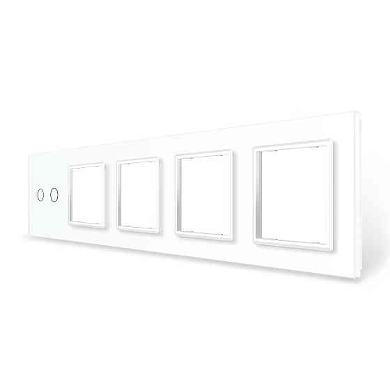 Рамка 5-постова для одного 2-сенсорного вимикача і чотирьох розеток (2-0-0-0-0) LIVOLO, загартоване скло, біла, 365×80 мм (VL-P702/E/E/E/E-10W) Коломыя