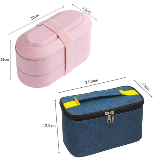 Контейнер,ланч бокс для горячей и холодной еды с термосумкой, двухъярусный для обеда с столовыми приборами, 900 мл,розовый Каменец-Подольский