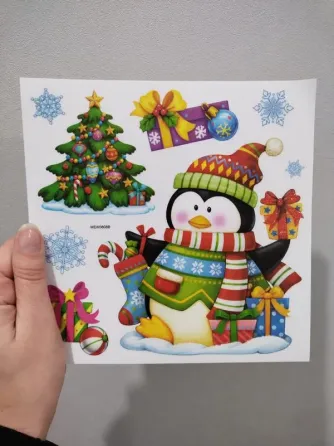 Різдвяні наклейки на вікна "Пінгвін та ялинка" - розмір наклейки 18*18см, силікон Київ