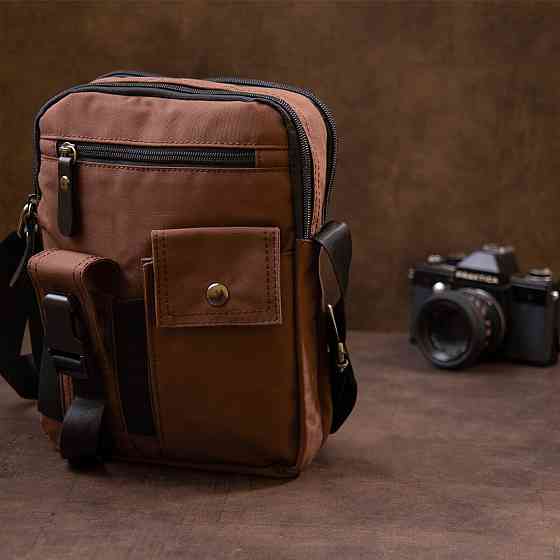 Універсальна текстильна чоловіча сумка на два відділення Коричнева (Vintage) Київ