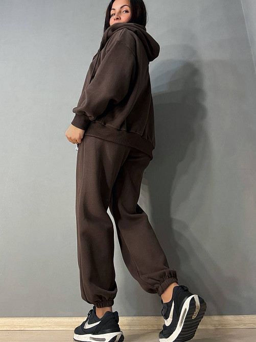 Костюм жіночий A-N 27066 спортивний оверсайз худі на блискавці та джогери коричневий, коричневий, M Київ - фото 12