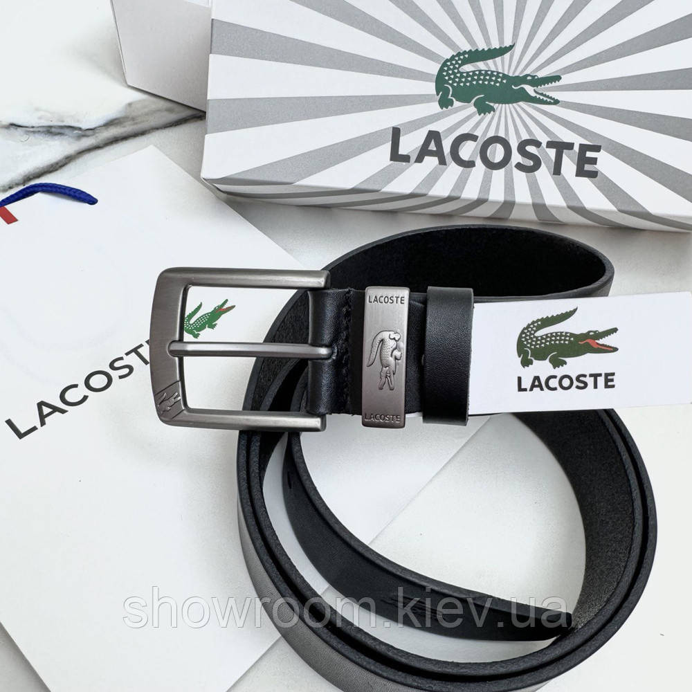 Мужской кожаный брендовый ремень Lacoste (996) черный Киев - изображение 5