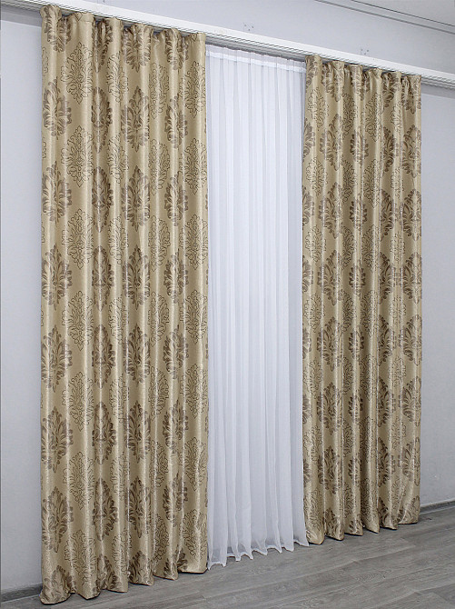 Комплект готових штор VR-Textil Блекаут-софт Корона № 1280ш(Б) Бежевий з карамельним 150х270 см 2шт (33-0125) Київ - фото 3