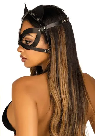 Маска кішки з екошкіри Leg Avenue Vegan leather studded cat mask Black Львів