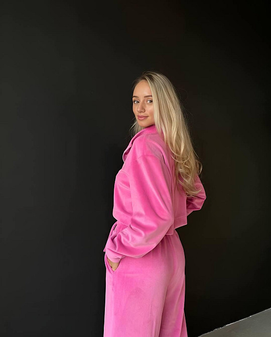 Женский прогулочный плюшевый костюм двойка: кофта и штаны Розовый, 46/48 Одесса - изображение 3