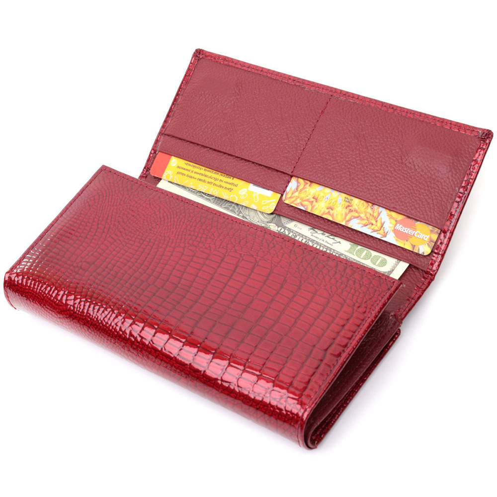 Шкіряний лакований гаманець з блоком для кредитних карток ST Leather 22682 Червоний Київ - фото 5