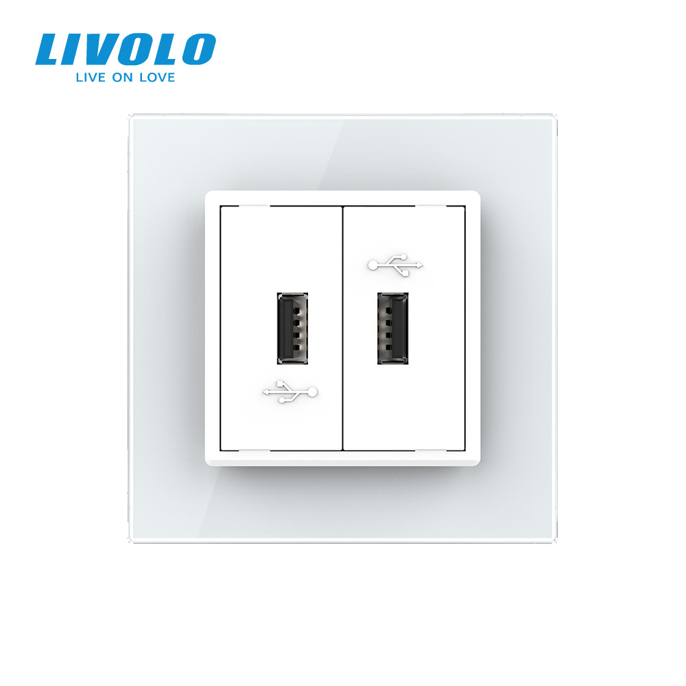 Розетка подвійна USB з блоком живлення Livolo білий скло (VL-C792U-11) Коломыя - изображение 8