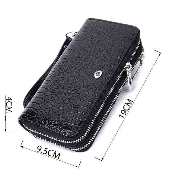 Стильний фактурний клатч на два відділення із лакованої натуральної шкіри ST Leather 22693 Чорний Київ