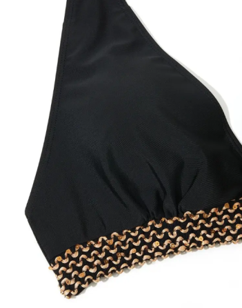 Роздільний купальник великого розміру з високою талією чорно-золотистий 3XL Київ