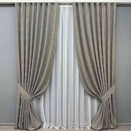 Комплект штор VR-Textil Льон Букле № 1888ш Сірий 150х270 см 2 шт (33-0919) Київ