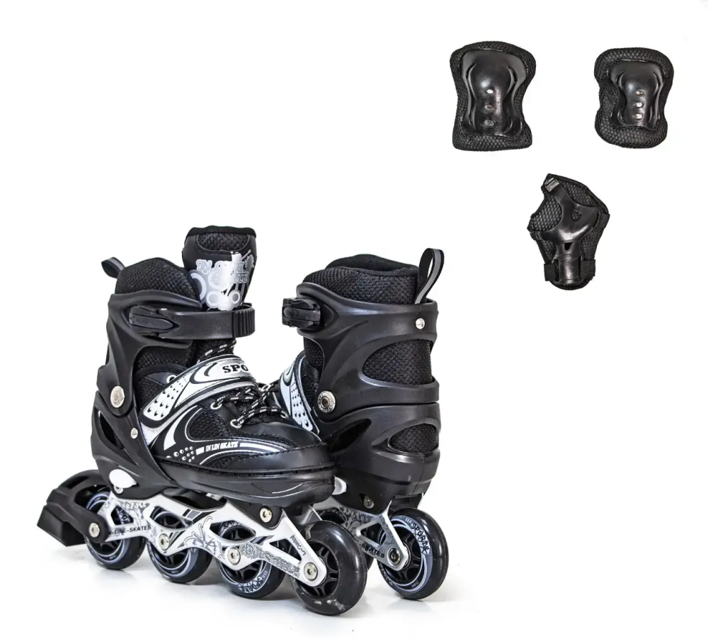 Ролики + наколінники + налокітники + захист на долоні Happy Чорні, розмір 38-41 Одеса - фото 1