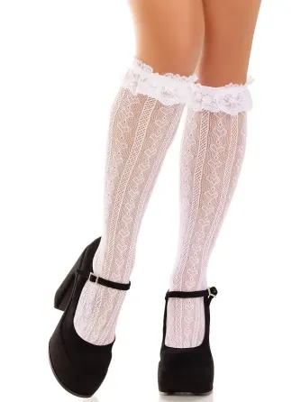 Шкарпетки ажурні з рюшами Leg Avenue Sweetheart Ruffle Cuff Knee Highs White, високі Львов