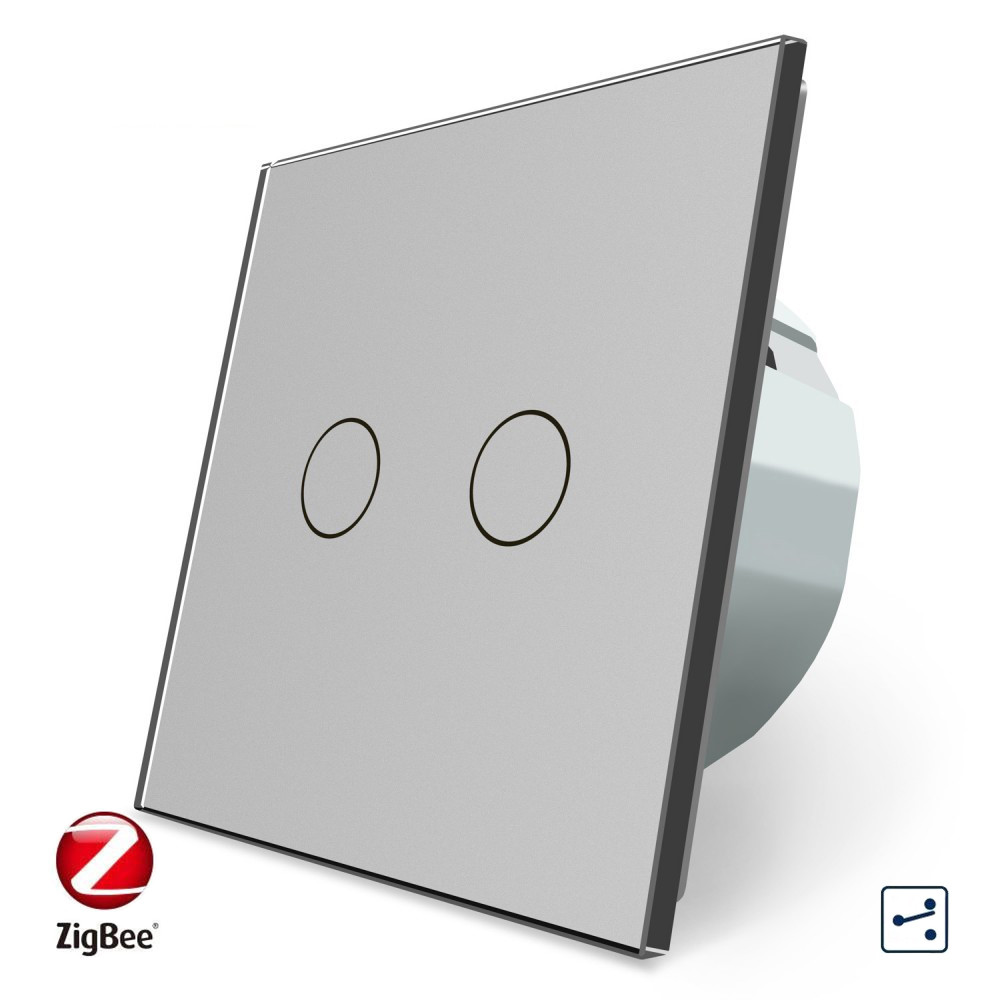 Розумний сенсорний прохідний/перехресний ZigBee вимикач 2 сенсора Livolo сірий скло (VL-C702SZ-15) Коломия - фото 1