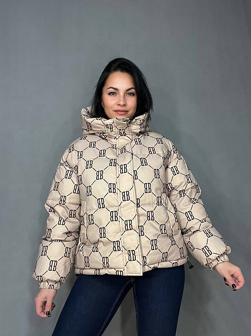 Куртка жіноча оверсайз демісезонна HAIZIYUAN 192 з капюшоном візерунок літери BB капучино, капучино, XL Київ - фото 11