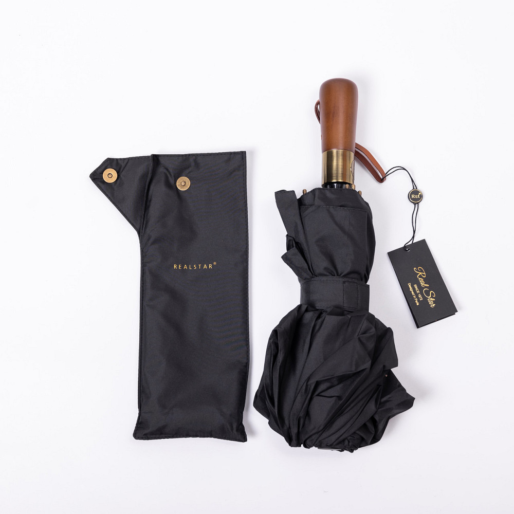 Парасолька автоматична з дерев'яною ручкою класична з поліестеру діаметр 116 см Чорна HP-23-8B Коломыя - изображение 7