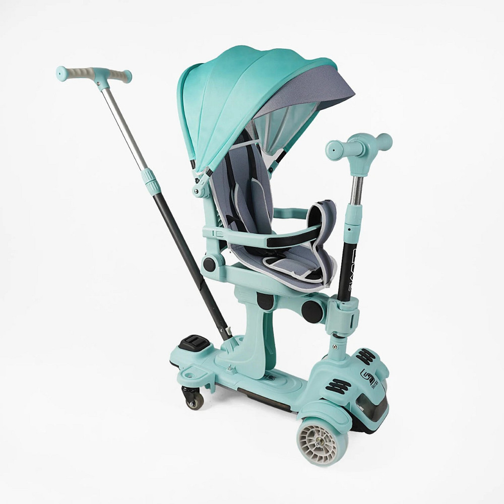 Самокат 5в1 Skyper PU 125х40мм підсвічування платформи з додатковими колесами захисний бампер капюшон Блакитний (BL-94617) Чернігів - фото 1