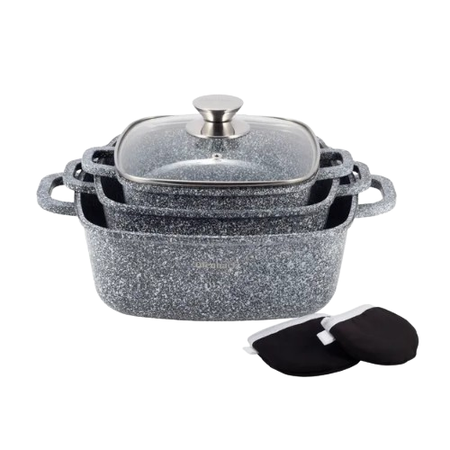 Набір каструль 7 предметів квадратні (каструлі d20-2,3л/d24-4,4л/d28-6,5л + прихватки) Ofenbach Житомир - фото 4