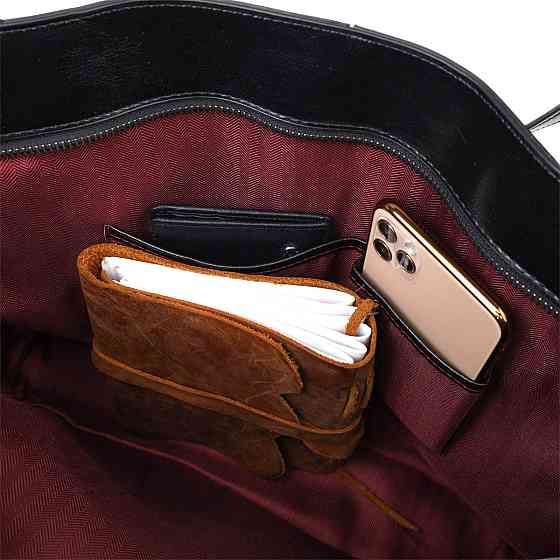 Функціональна сумка шоппер із натуральної шкіри Чорна (Vintage) Київ